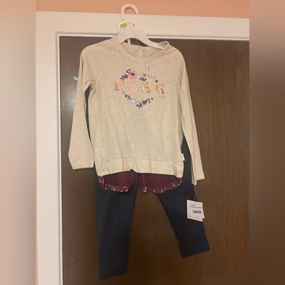Beige Floral Sweater with navy jeggings